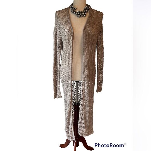 Forever 21 open knit neutral sweater Maxi length cover up Women’s S - Picture 1 of 11
